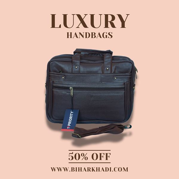 Picture of Made In Bihar Handbag with Laptop Sleeve in Dark Brown Color