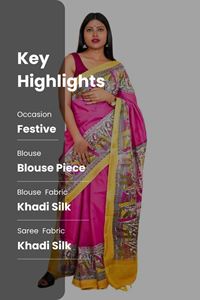 Picture of Pink Color Madhubani Painting Print Saree