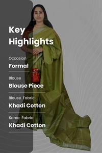 Picture of Bihar Khadi  Olive Green Color Cotton Saree