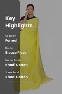 Picture of Bihar Khadi Lemon Yellow Color Cotton Saree