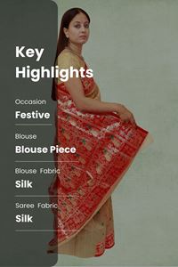 Picture of Bihar Khadi Raw Slik Saree in Golden color with Red border and pallu