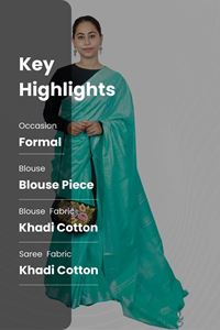 Picture of Bihar Khadi Turquoise Color Cotton Saree