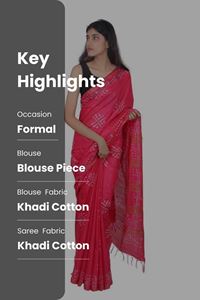 Picture of Red Batik Cotton Khadi Saree