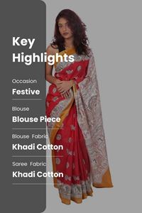Picture of Red Color Madhubani Painting Print Saree