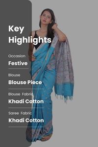 Picture of Sky Blue Color Madhubani Painting Print Saree
