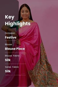 Picture of SOLID PINK REFINE TUSSAR HAND PAINTED SAREE