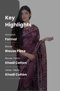 Picture of Wine Color Batik Cotton Khadi Saree