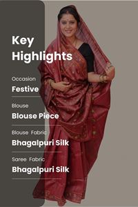Picture of REDISH BROWN KANTHA STITCHED TUSSAR SILK SAREE