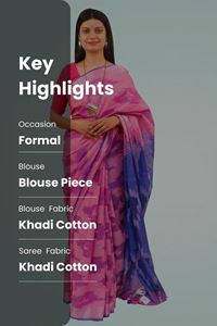 Picture of Bihar Khadi Ikkat Print Cotton Saree in Pink color with Blue Pallu