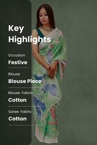 Picture of Bihar Khadi Marble Print Cotton Saree in Green Color