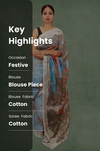 Picture of Bihar Khadi Marble Print Cotton Saree in Sky Blue Color