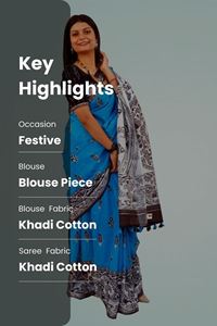 Picture of Bihar Khadi Warli Print Cotton Saree in Blue Color