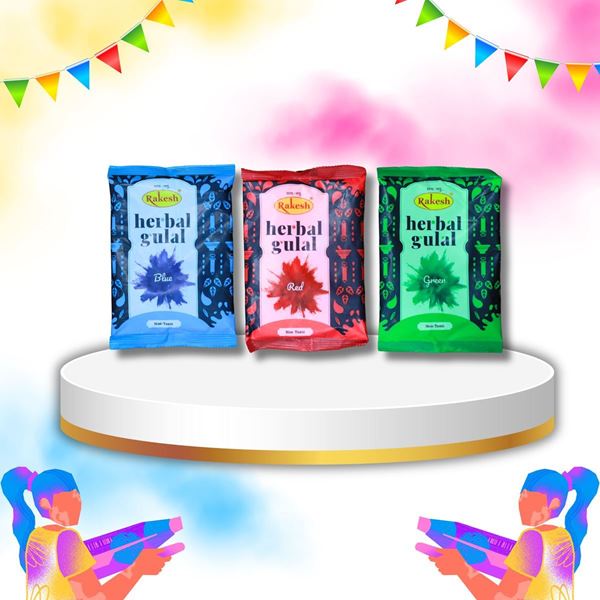 Picture of Rakesh Herbal Gulal (Red, Green & Blue Colour) - 300 Gm