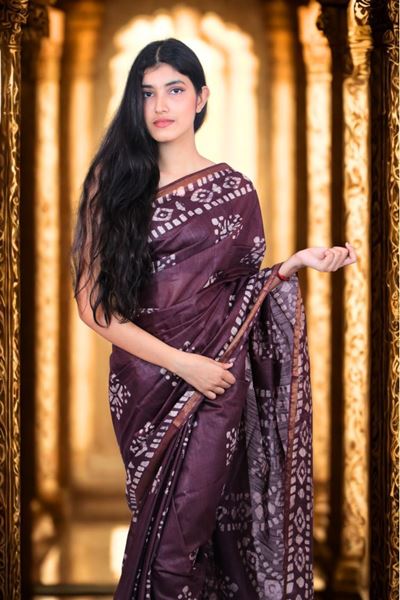 Picture of Wine Color Batik Cotton Khadi Saree