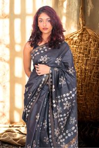 Picture of Black Color Batik Cotton Khadi Saree