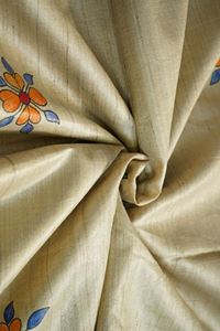 Picture of Bihar Khadi Raw Silk Natural Color Saree with Handpainted Madhubani Art