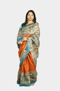 Picture of Bihar Khadi Tussar Silk Rustic Red Saree with Digital Madhubani Art