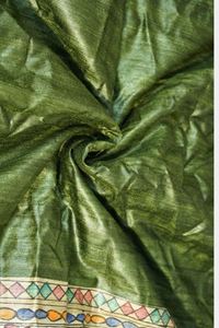 Picture of Bihar Khadi Tussar Ghicha Silk Olive Green Saree with Handpainted Madhubani Art