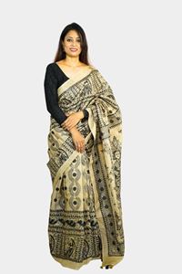 Picture of Bihar Khadi Tussar Silk Saree in Natural Color with Handpainted Madhubani Art