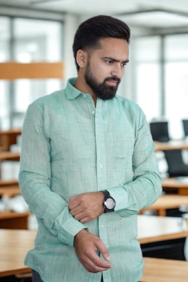 Picture of Men’s Mint Textured Bihar Khadi Cotton Shirt
