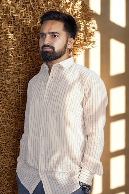 Picture of Men’s White Brown Checked Bihar Khadi Cotton Shirt