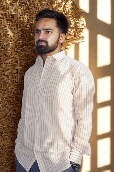 Picture of Men’s White Brown Checked Bihar Khadi Cotton Shirt