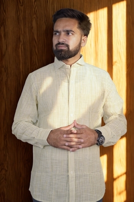 Picture of Men’s White Green Checked Bihar Khadi Cotton Shirt
