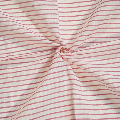 Picture of Slub Cotton Striped Shirting Fabric Khadi White & Red ; Width - 44 Inches Length: 2.5 meter