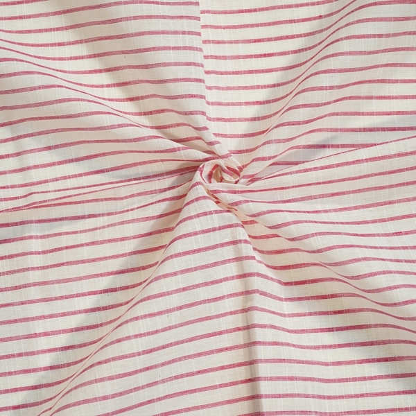 Picture of Slub Cotton Striped Shirting Fabric Khadi White & Red ; Width - 44 Inches Length: 2.5 meter