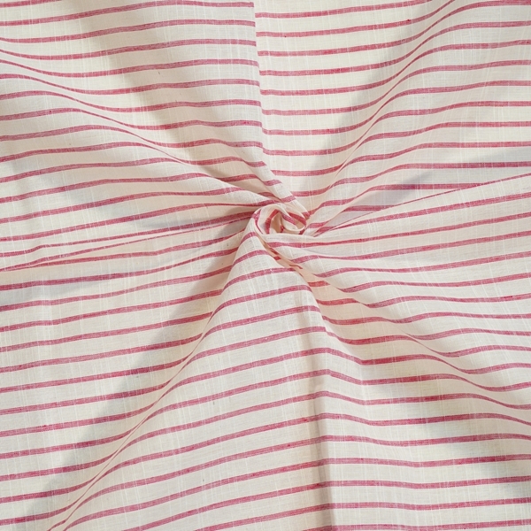 Picture of Slub Cotton Striped Shirting Fabric Khadi White & Red ; Width - 44 Inches Length: Half meter