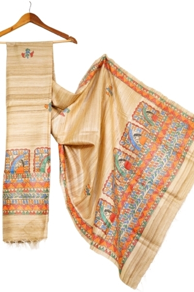 Picture of Tussar Silk Madhubani Hand Painting Dupatta