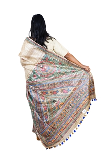 Picture of Hand Woven Silk Saree with  hand-painted Madhubani artwork
