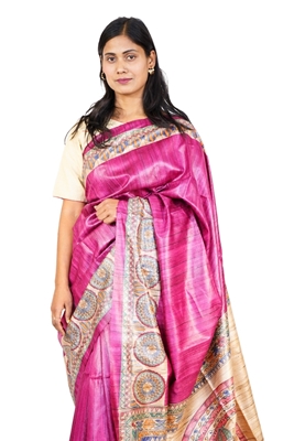 Picture of Hand Woven Silk Saree with  hand-painted Madhubani artwork