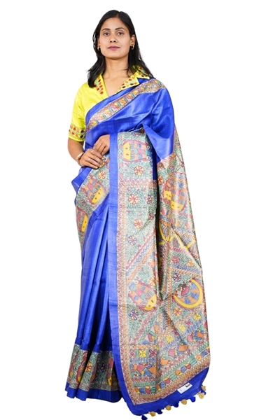 Picture of Hand Woven Silk Saree with  hand-painted Madhubani artwork