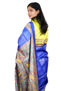 Picture of Hand Woven Silk Saree with  hand-painted Madhubani artwork