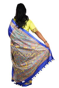 Picture of Hand Woven Silk Saree with  hand-painted Madhubani artwork