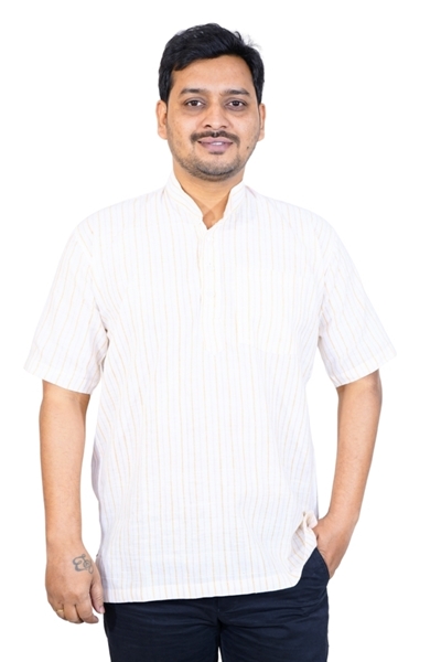 Picture of White Khadi Cotton Short Kurta