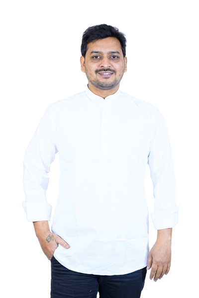 Picture of White Khadi Cotton Short Kurta