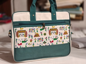Picture of Bihar Khadi Worli Print Jute Laptop Bag