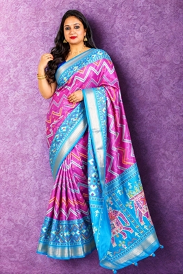 Picture of Malwari Patola Saree – Pink & Blue Color