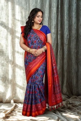 Picture of Malwari Patola Saree – Blue & Red Color
