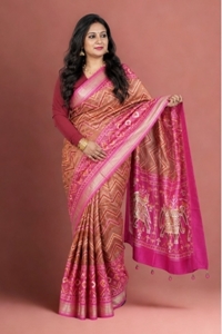 Picture of Malwari Patola Saree – Brown & Pink Color
