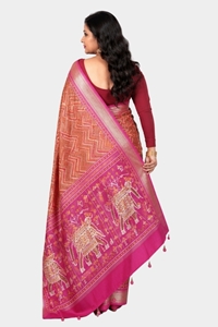 Picture of Malwari Patola Saree – Brown & Pink Color