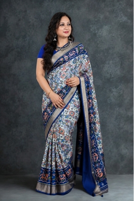 Picture of Malwari Patola Saree – Grey & Blue Color