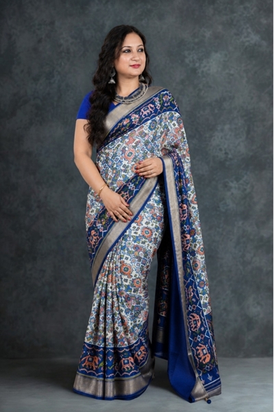 Picture of Malwari Patola Saree – Grey & Blue Color