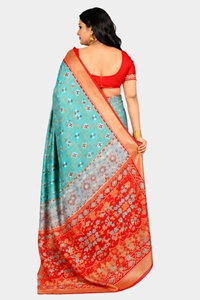 Picture of Malwari Patola Saree – Green & Orange Color