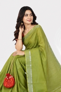Picture of Bihar Khadi  Olive Green Color Cotton Saree