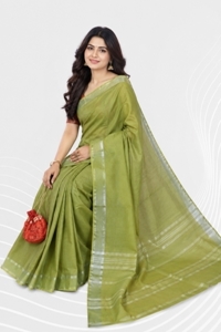 Picture of Bihar Khadi  Olive Green Color Cotton Saree