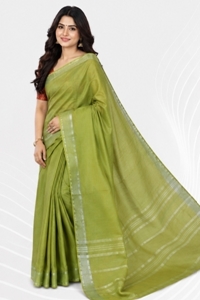 Picture of Bihar Khadi  Olive Green Color Cotton Saree