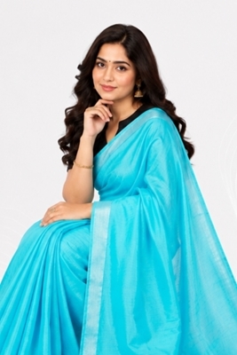 Picture of Bihar Khadi  Sky Blue Color Cotton Saree